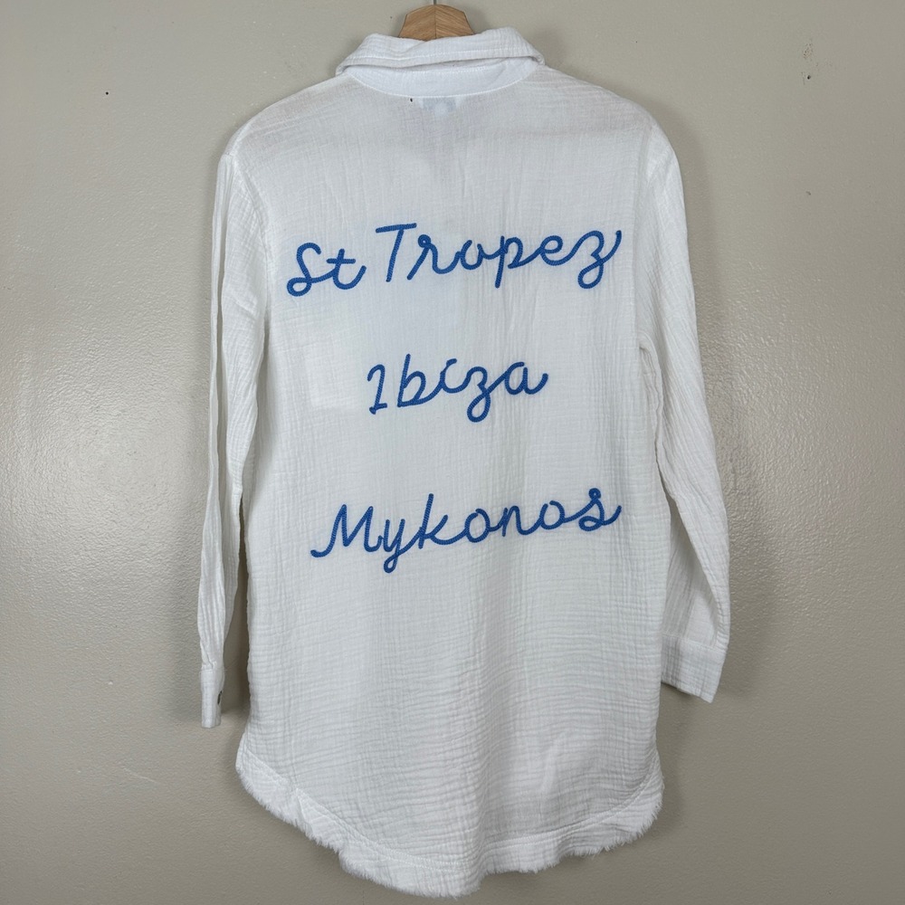 Blue Island Women's XS Button Down Shirt White St Tropez Ibiza Mykonos Gauze NEW - Picture 2 of 10